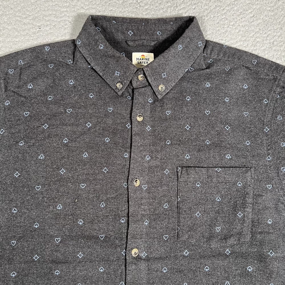 Marine Layer Shirt Mens‎ Large Black Flannel Poker Casual Preppy Pocket Logo